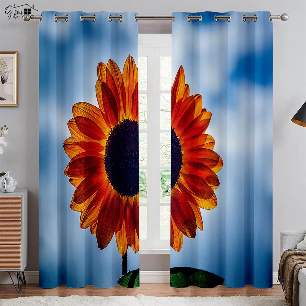 Flower Sunflower 3d Printing Curtain Light Blocking Heat Insulation Curtain Bed Room Living Room Study Light blocking Decoration Drapes