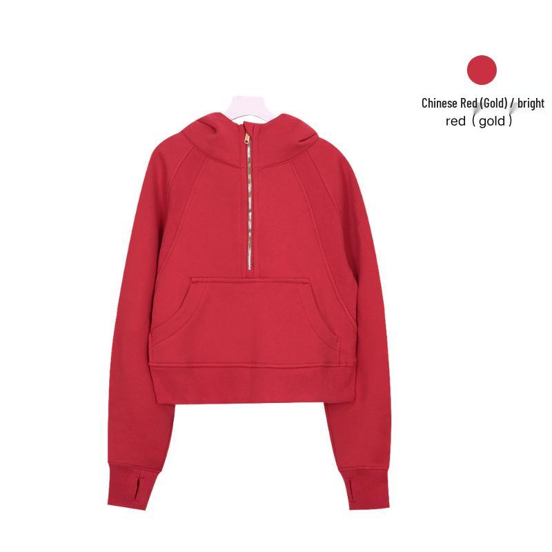 Women's Fleece-Lined Half-Zip Hoodie for Autumn/Winter - Slimming, Sporty, Versatile.