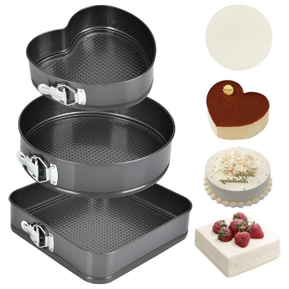 3pcs Carbon Steel Springform Pan Set Removable Bottom Cheesecake Pan Set  Home Kitchen DIY Baking