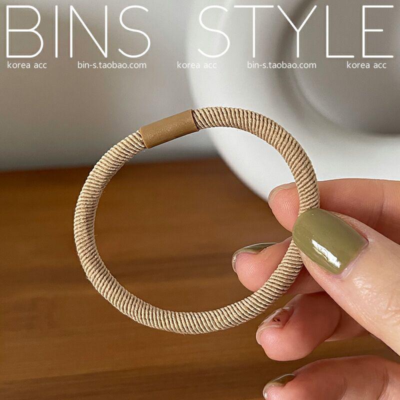 Korean Earth Tone Rubber Band Hair Ties for Women – Brown Twill, High-End Feel, Plain Color Hair Accessories.