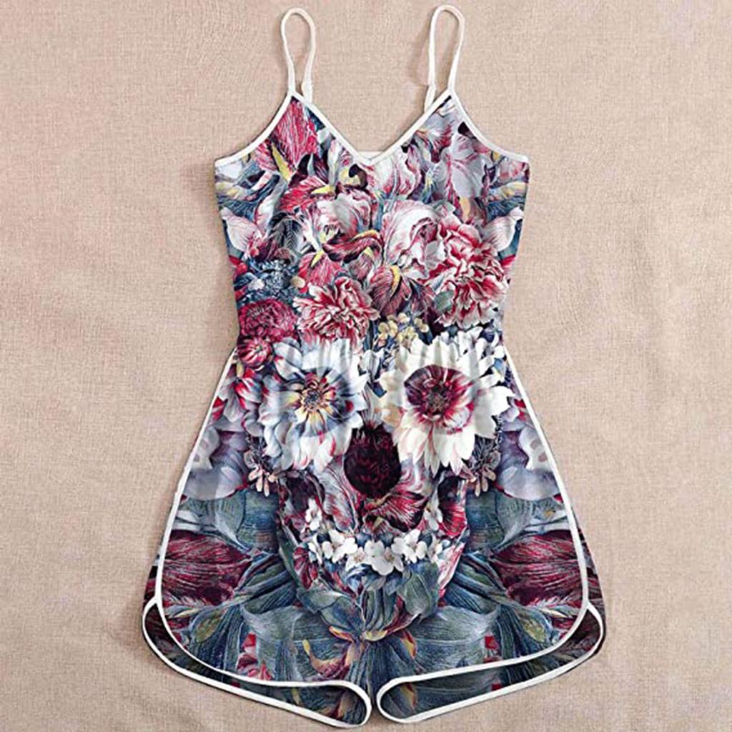 Wish Halloween print lady skull suspender jumpsuit