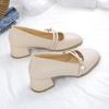 Mary Jane Schuhe Damen 2025 Herbst Neu Koreanischer Stil Abendbrise Ein-Riemen Blockabsatz High Heels Flacher Ausschnitt Einzelne Schuhe