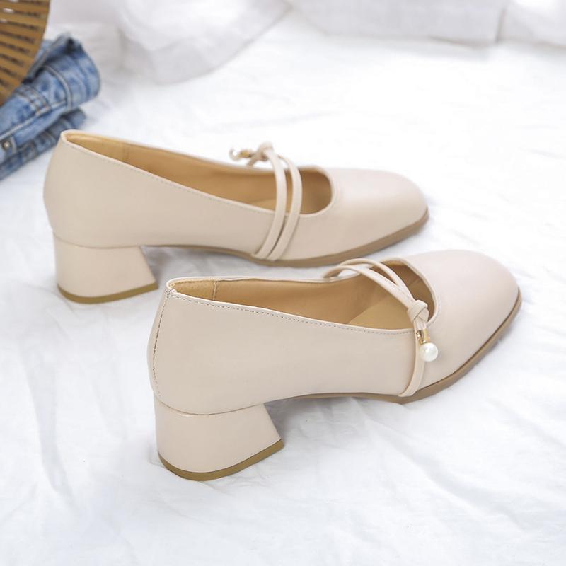 Mary Jane Schuhe Damen 2025 Herbst Neu Koreanischer Stil Abendbrise Ein-Riemen Blockabsatz High Heels Flacher Ausschnitt Einzelne Schuhe