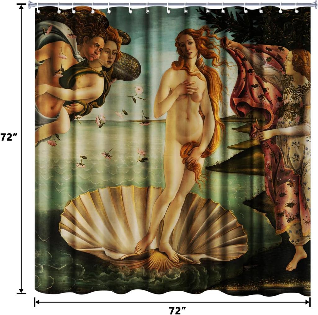 Bohemian Style Mermaid Goddess Classical Art Shower Curtain Liner Ocean Nautical Vintage Bathroom Decor Mythology Painting