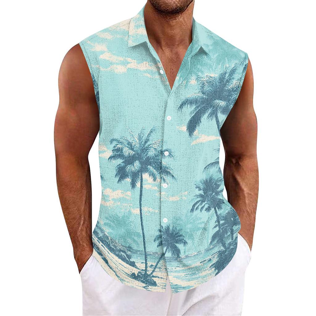 Men Tank Tops Sleeveless Shirts for Men Button Down Print Casual Men’s Tank Tops Men’s Tank Shirts Summer Beachwear