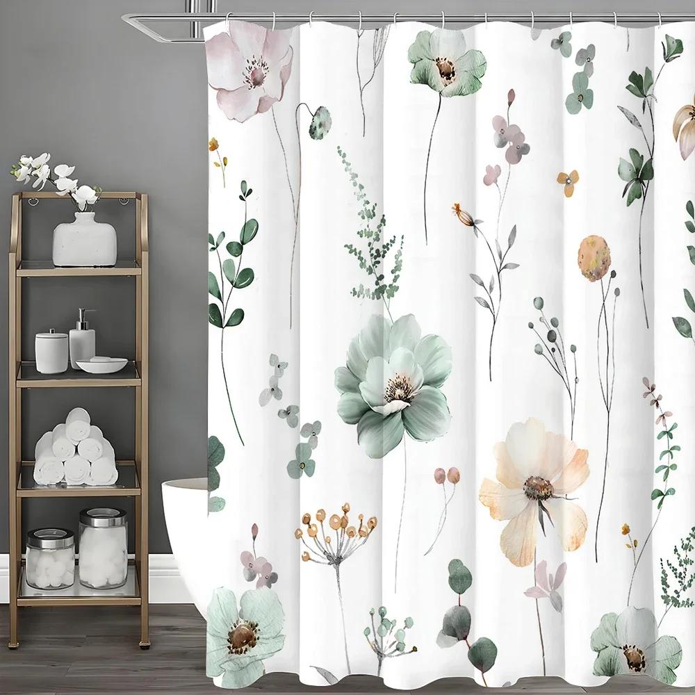 

Spring Flower Plant Shower Curtain, Bathroom Decorative Shower Curtain, Waterproof Shower Curtain With Hooks 180X200Cm W60H190(CM)-1 Pcs