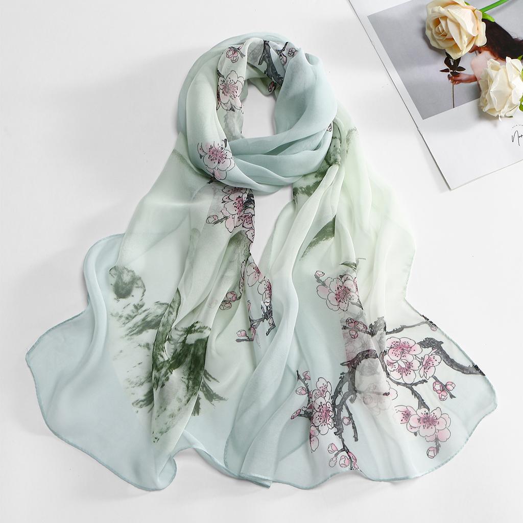 New Fashion SpringSummer Women Floral Printing Beach Silk Scarf Shawls Female Long Wraps Beach Sunscreen Hijab Georgette Scarf