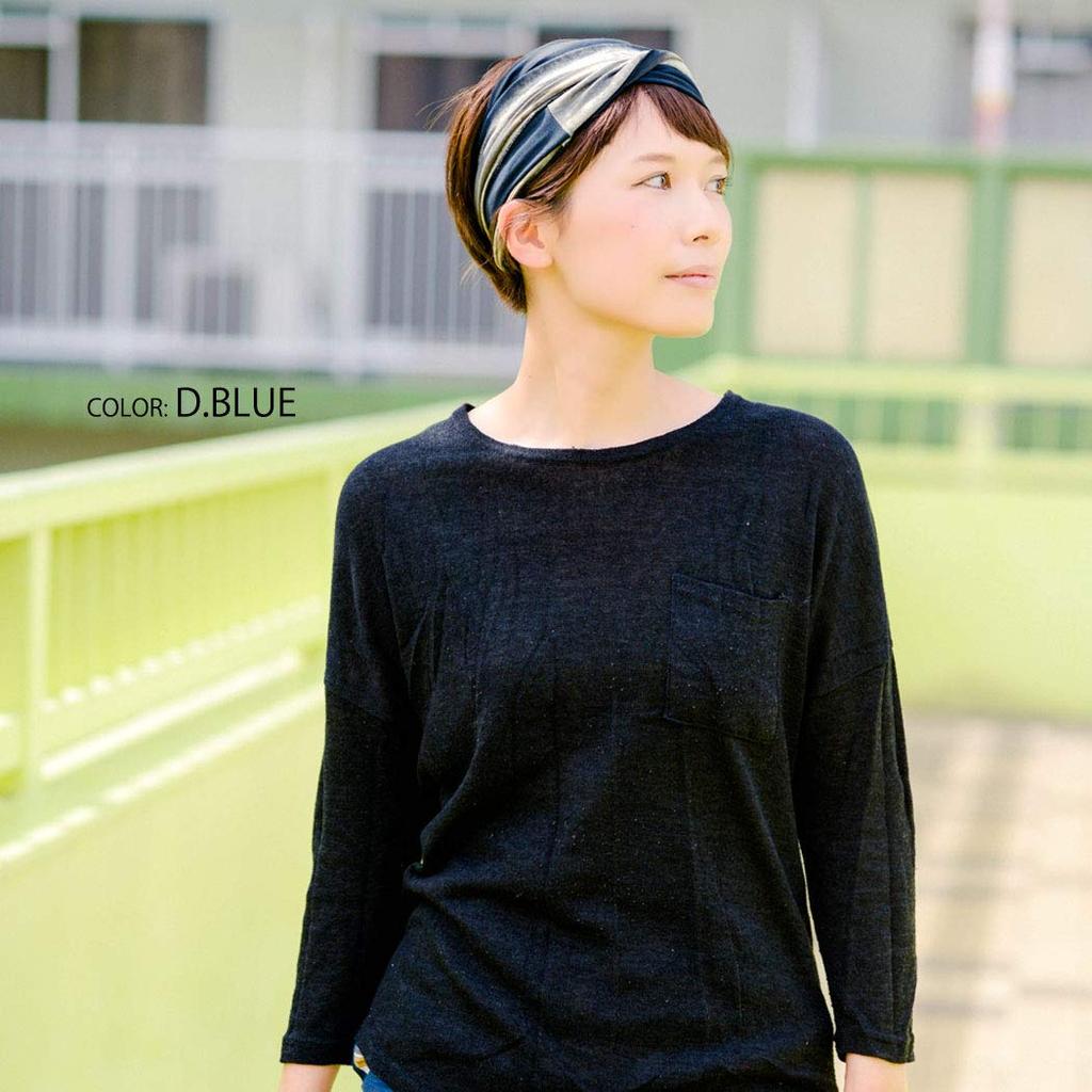 CHARM Turban One Size Fits Dark Blue [Casual Box] Tie-Dye Hairband, Rayon, All,