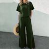 Women's Loose Fit Two Piece Pants Set Short Sleeve Crop Top Elastic Waist Wide Leg Pants Linen Blend Solid Casual Tracksuit 2026 Summer