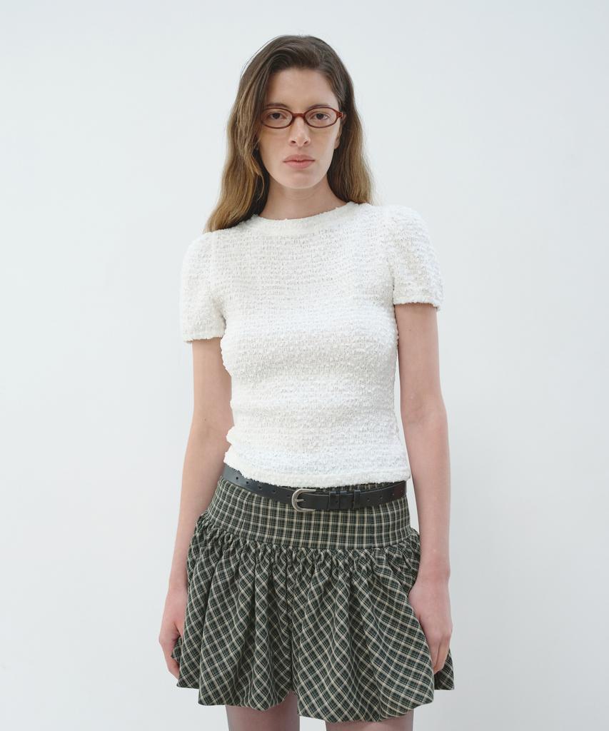 Aobteu Balloon Mini Skirt - Green Check