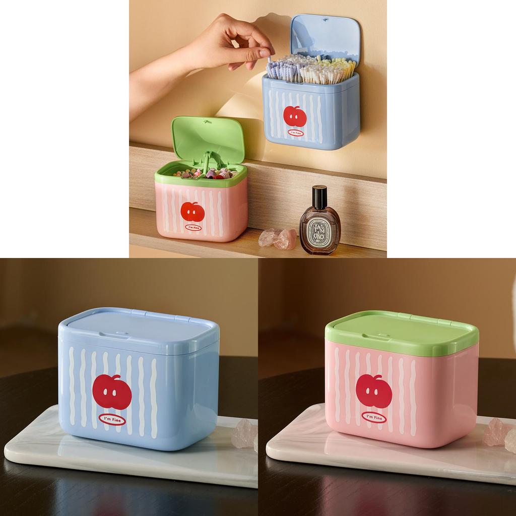 Autonomous Design Automatic Lifting Cotton Swab Organizer With Colorful Pattern For Vanity And Desk
