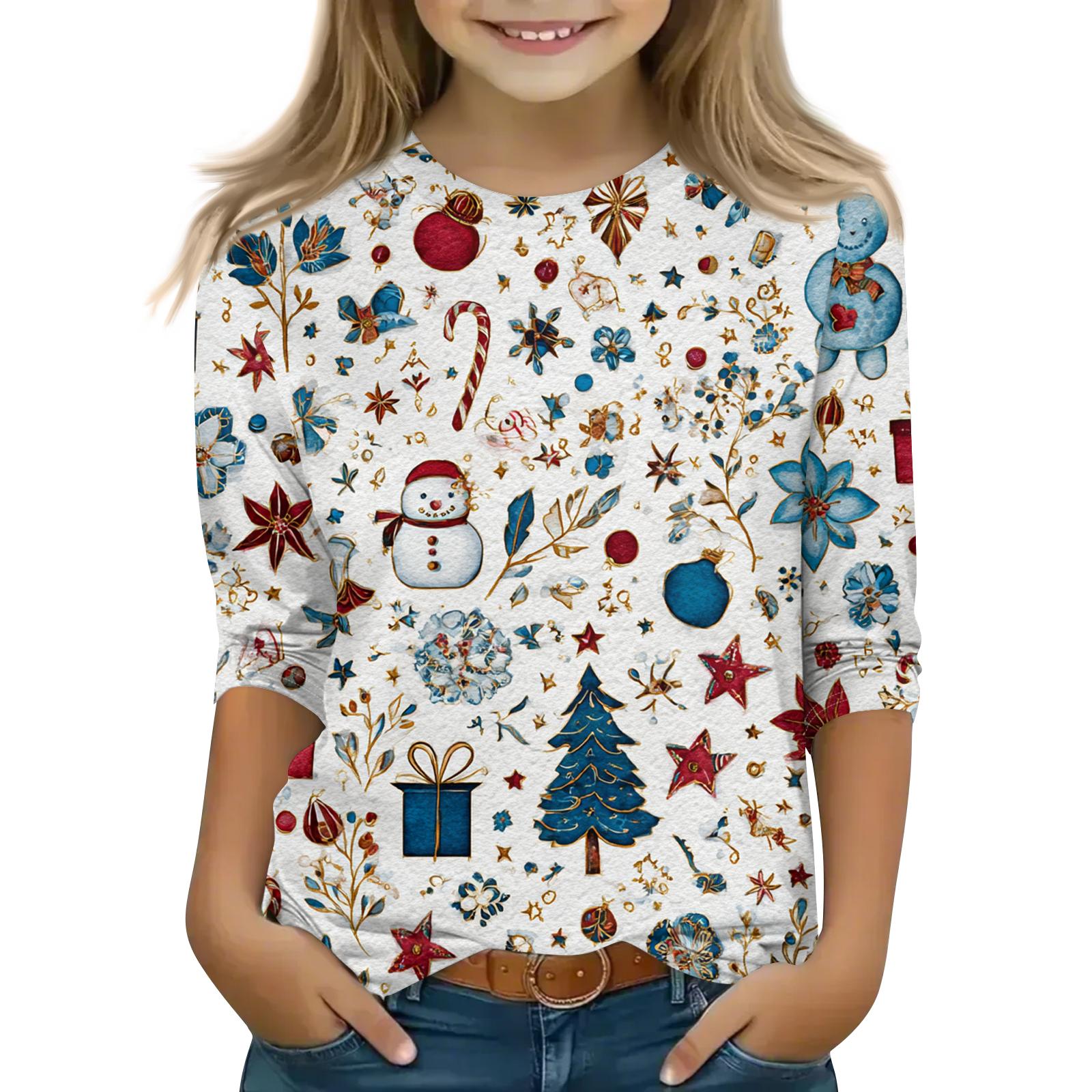 

Детский топ с рукавом 3/4 и круглым вырезом, с принтом рождественской елки, повседневный 160 белый