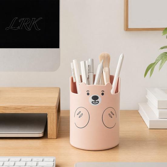 Cute Pen Organizer Bear 2-in-1 Holder & Phone Stand, Macaron Colors Desk Organizer, Large Surface Container Capacity Storage for Pens Makeup
