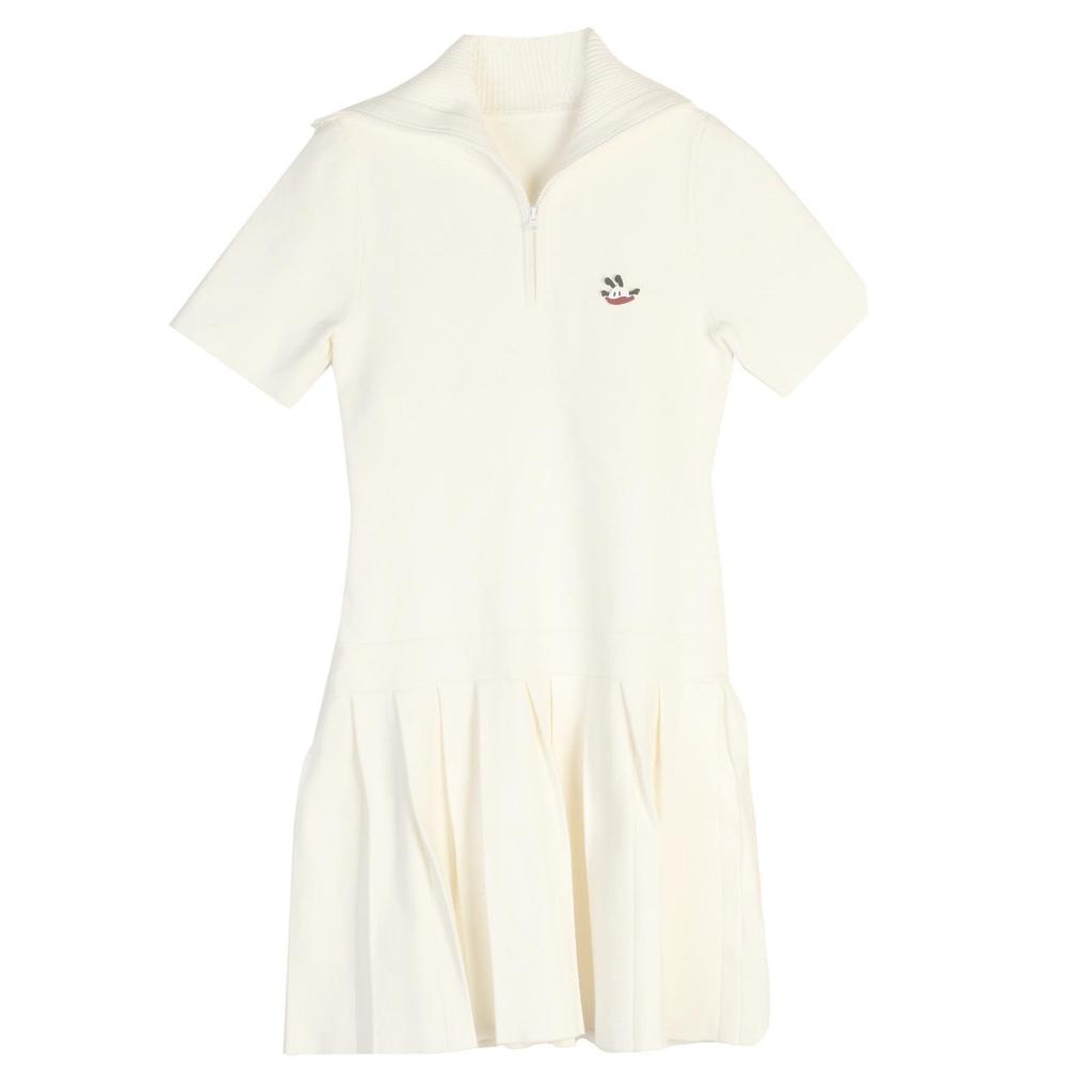 D's New Cartoon Polo Collar Knitted Dress with Flared Pleated Skirt - Spring/Summer Collection