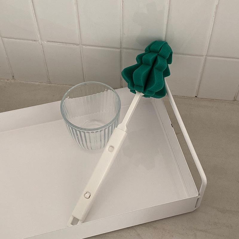 Cartoon Christmas Tree Cup Brush Creative Retractable Pine Sponge Long Handle Cup Brush Bottle Brush Home Convenient Hanging