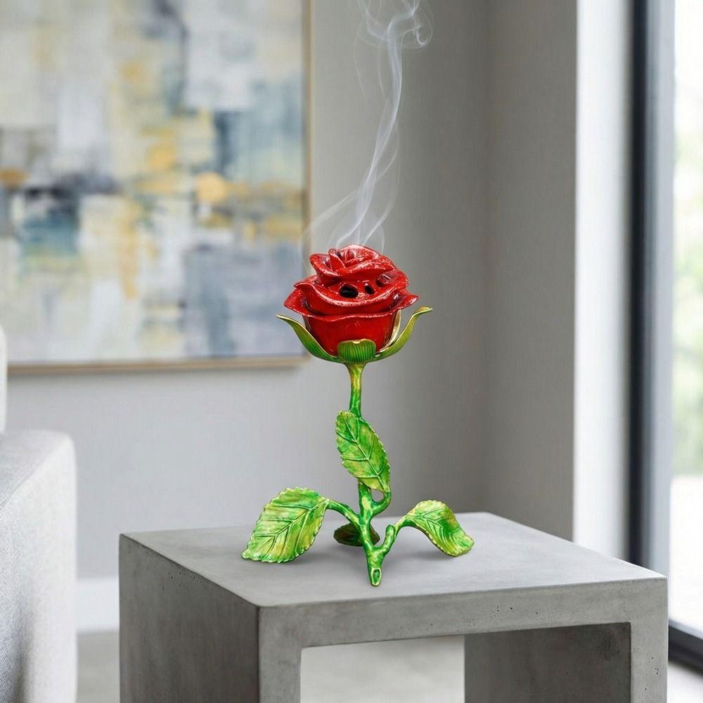 Handcrafted Metal Rose Burner Sturdy Aromatherapy Burner Romantic Rose Statue Gifts  Study Room