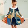 Girls Furry Collar Long Sleeve Patchwork Plaid Printed A Line Flared Dress