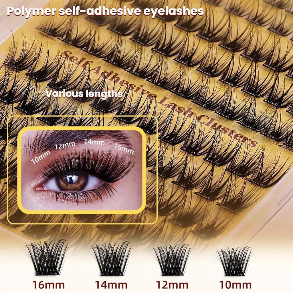False Eyelashes - Glue-Free DIY Segmented Lashes, Formaldehyde-Free, Voluminous & European Curl, Self-Adhesive Makeup