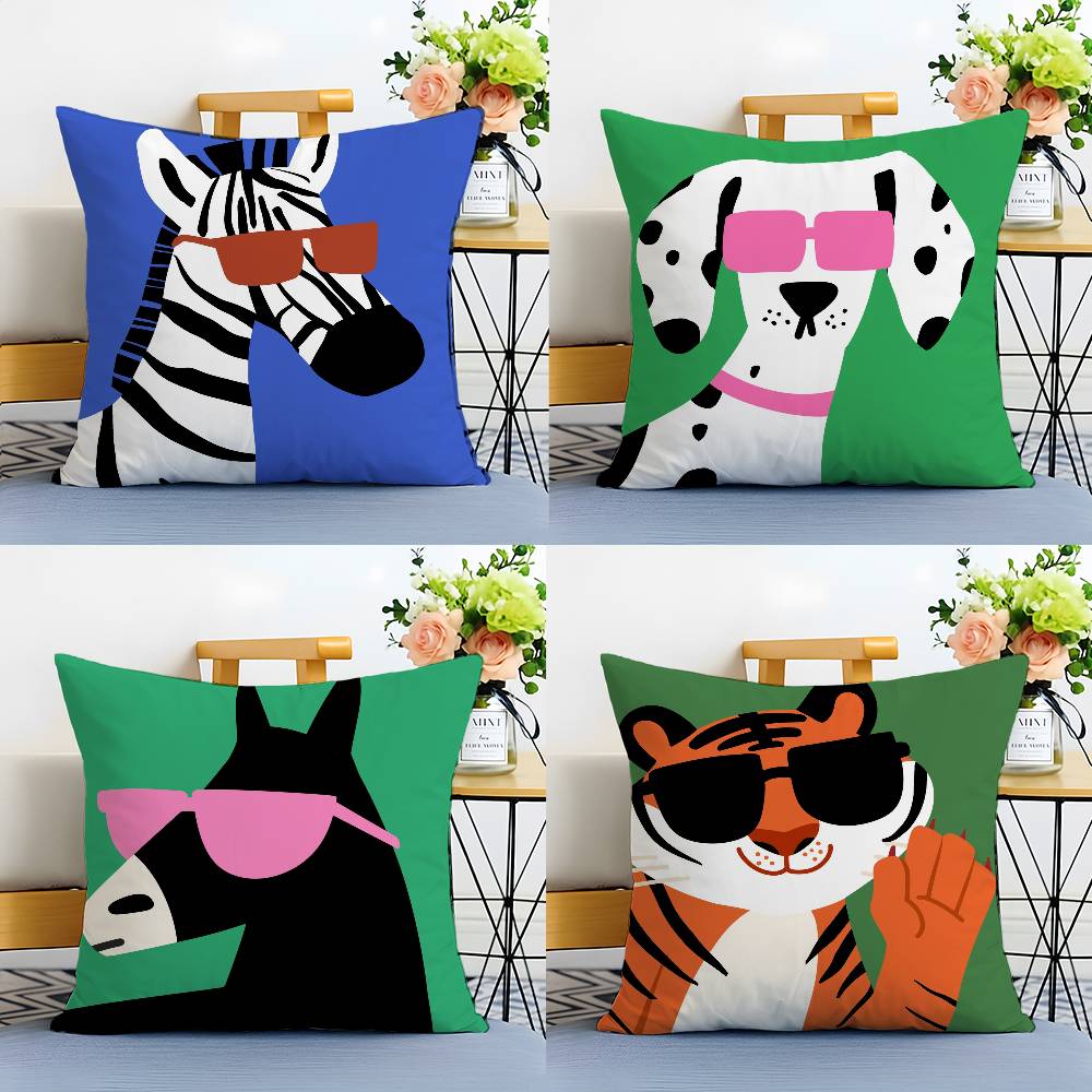 Fun Pictures Of Happy Animals Pillow Case Anti-dustmite Pillowcase Invisible Zipper Silky Short Plush Sofa Cushion Cover