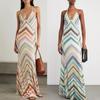 Women's V Neck Sleeveless Maxi Dress Bodycon Fit Elastic Waist Casual Chevron Print Knit Sundress