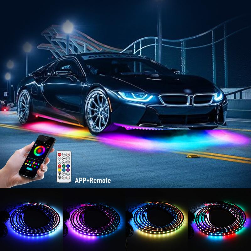 Wireless APP Remote Controls RGB Automotive Neon Kits External Chassis Atmosphere Lights 4 In 1 Fiber Optic Light Strips for All Vehicle Types