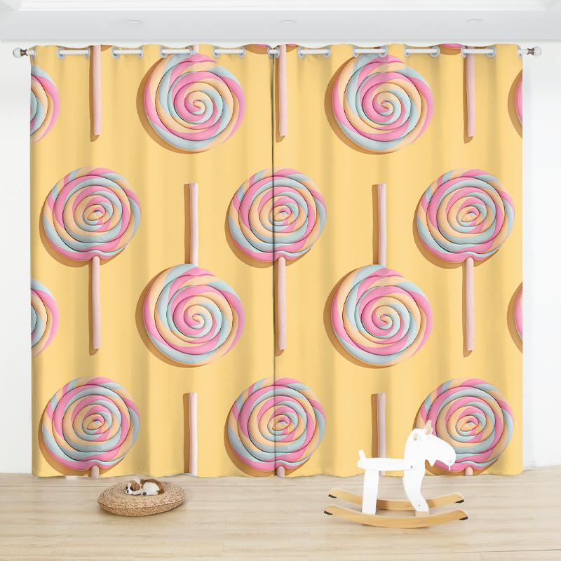 2PCS Cartoon Dessert Lollipop Curtain Pink Candy Curtain for Children Bedroom Living Room Kitchen Blinds Window Curtain Cortinas
