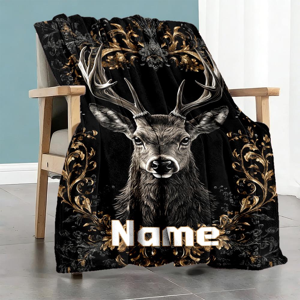 Deer33 Customize Text Blanket Multi-purpose Personalized Blanket Warmthful Decor Versatile for Livingroom Home Decor Chair Seaside