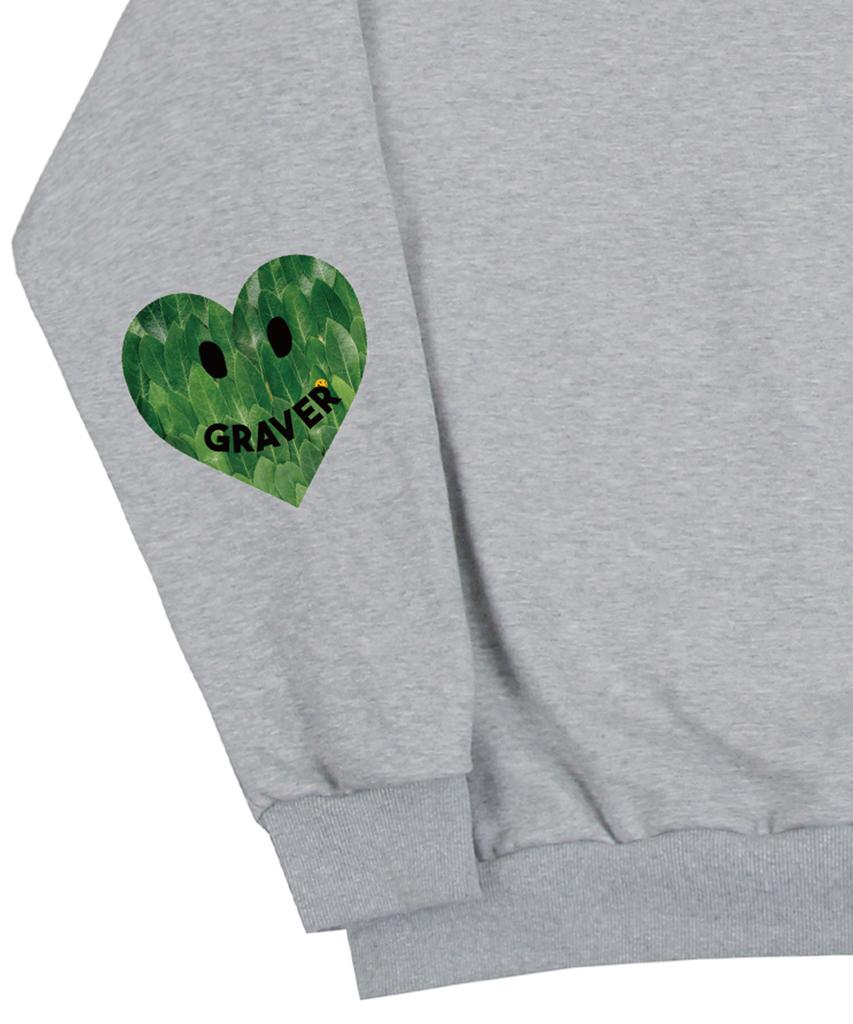 GRAVER [Unisex] Elbow Leaf Smile Heart Sweatshirt_Gray