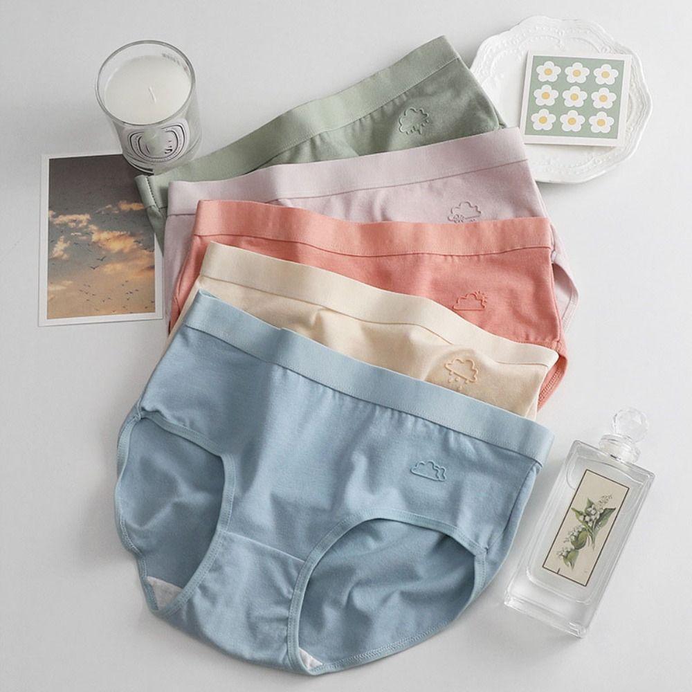 5Pcs Mid Waist Seamless Briefs Cotton Crotch Underwear for Women Soft Solid Color Panties Girl