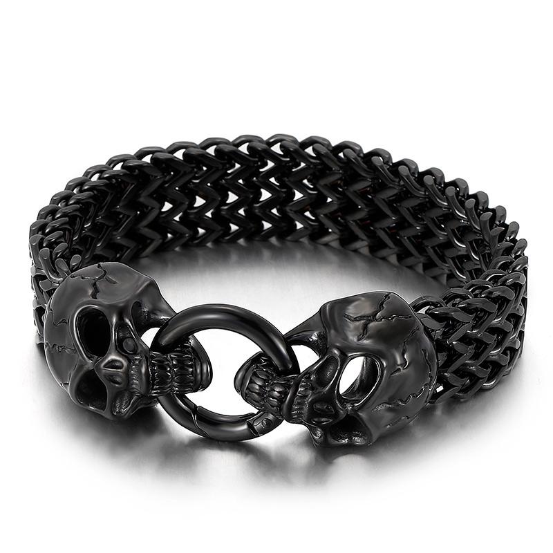 Kalen Vintage 18mm Skull Bracelets Shiny Matte Wolf Head Bracelet Wide Wristband Men's Party Jewelry Gift