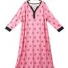 Spring Autumn Plus Size XL-5XL Pink Graphic Printed Long Sleeve Women Nightgown Sexy V Neck Oversized Sleepwear Female Nightwear Homwear Clothing