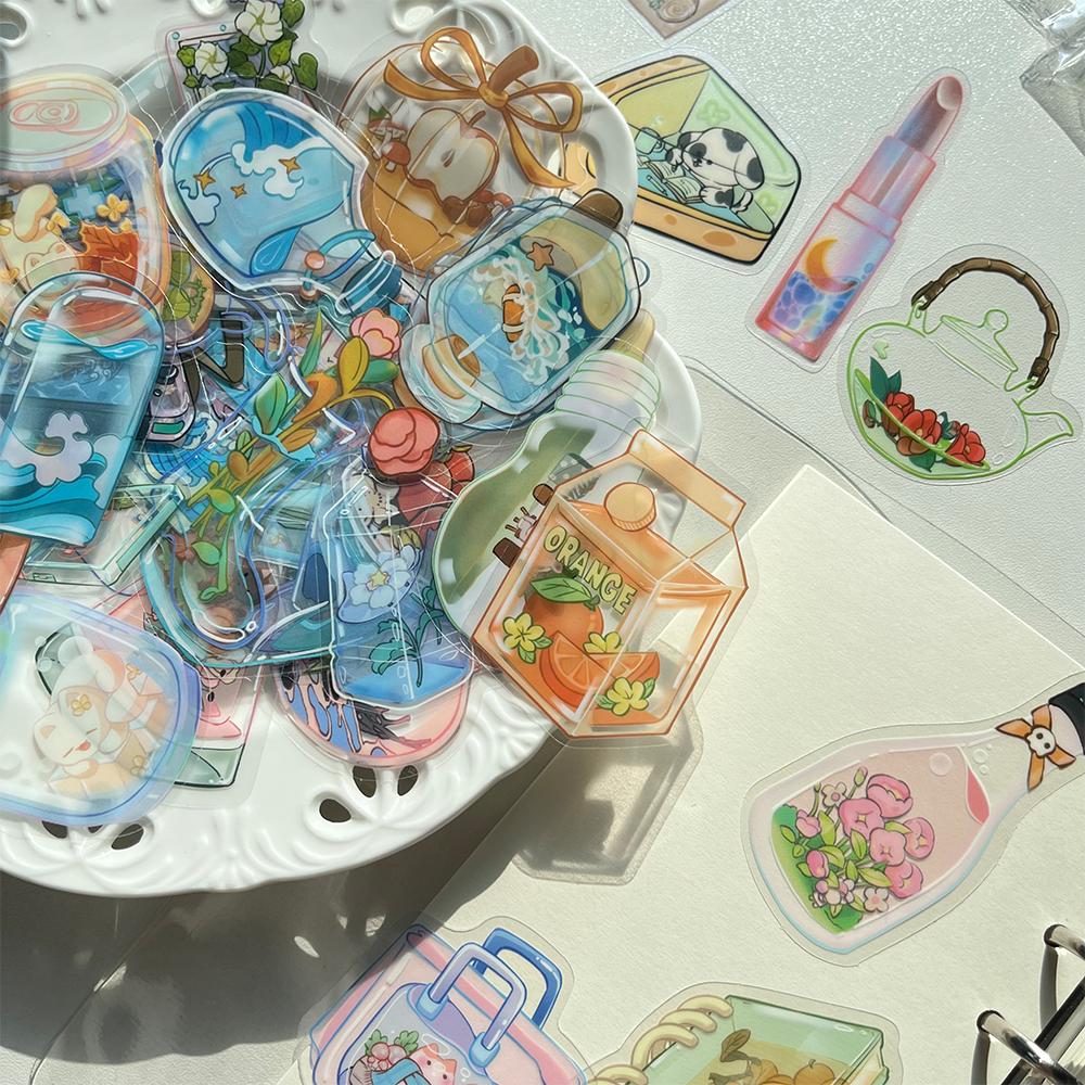 50pcs cartoon transparent object stickers luggage laptop scrapbook diary DIY skateboard guitar helmet DIY sticker painting