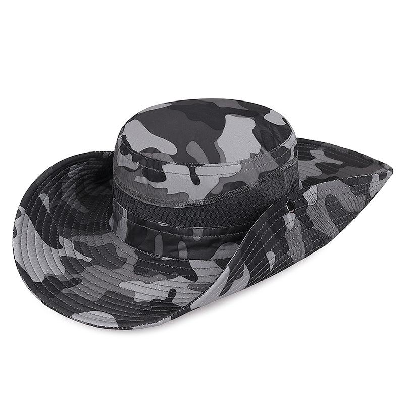 Spring and Summer Wide-brimmed Sunshade Hats for Men and Women Windproof Ropes Camouflage Outdoor Mountaineering Sun Protection Hats