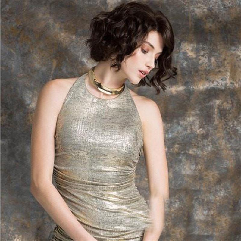 Synthetic Elegant Short Curly Wave Hair Brown Bob Wig Side Parting Wig for Women Natural Fluffy Daily Cosplay Party Use