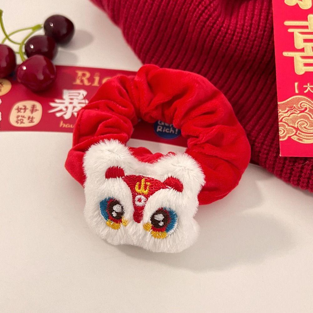 Corde à Cheveux Rouge Nouvel An Élastique pour Cheveux Danse du Lion Nouvel An Couvre-chef pour Enfants Mignon Filles/Femmes