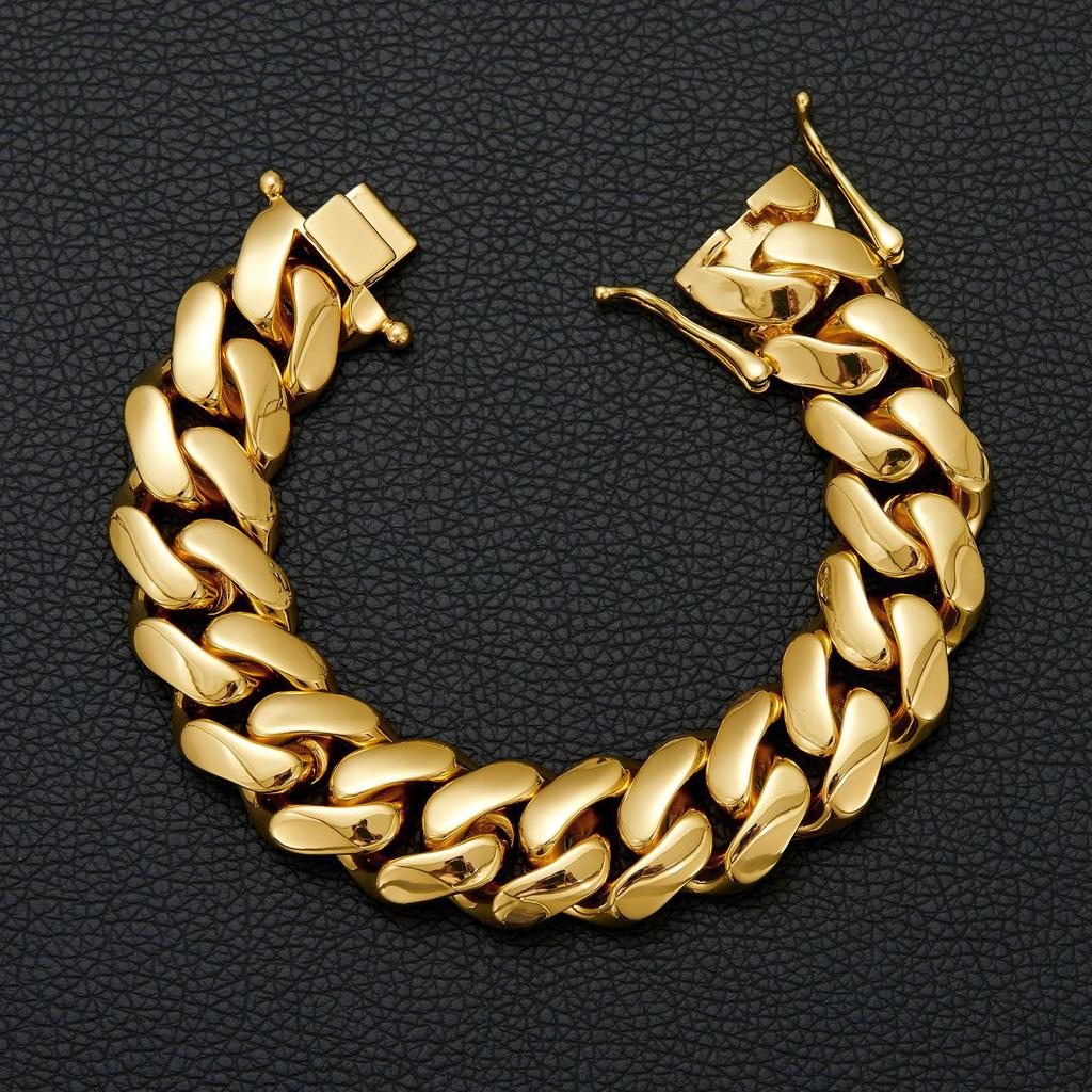 Dragon Head Clasp Cuban Bracelet 14K Solid Gold 8-22mm Micro Sculpted Buckle Hip Hop Men Jewelry