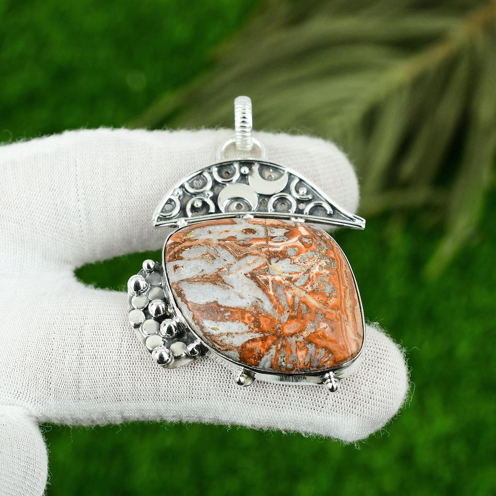 Birthday Gift For Her Natural Maligano Jasper Gemstone Pendant 925 Silver