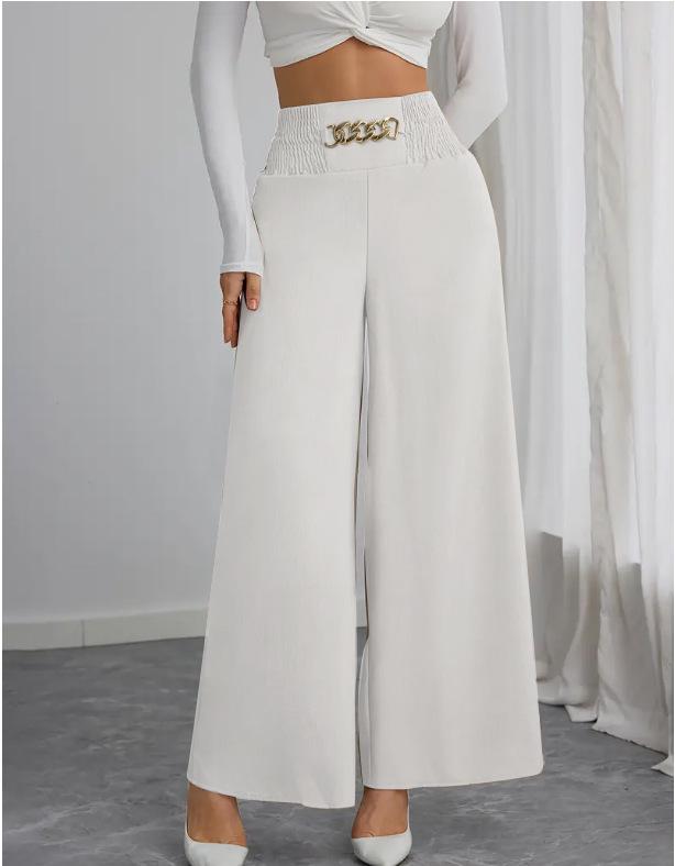 2025 High-Waisted Slimming Chain Ruched Wide-Leg Pants for Spring and Autumn