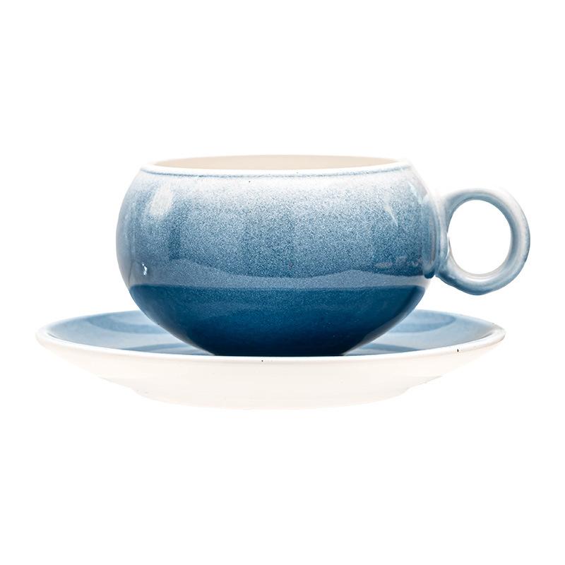 Coffee Cup Cup Saucer High Value Blue Gradual Change Latte Cup Ceramic Cup Set Household Mug Water Cup Breakfast Cup
