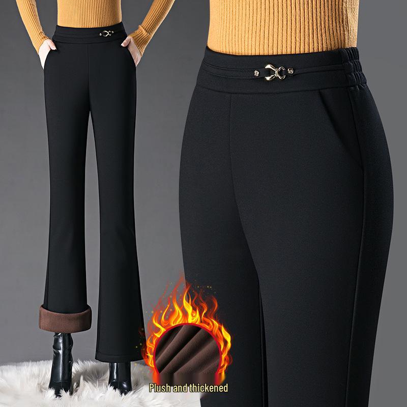 

2024 Winter High-Waist Slimming Fleece-Lined Flare Mom Pants Size 30/115-125 lbs
