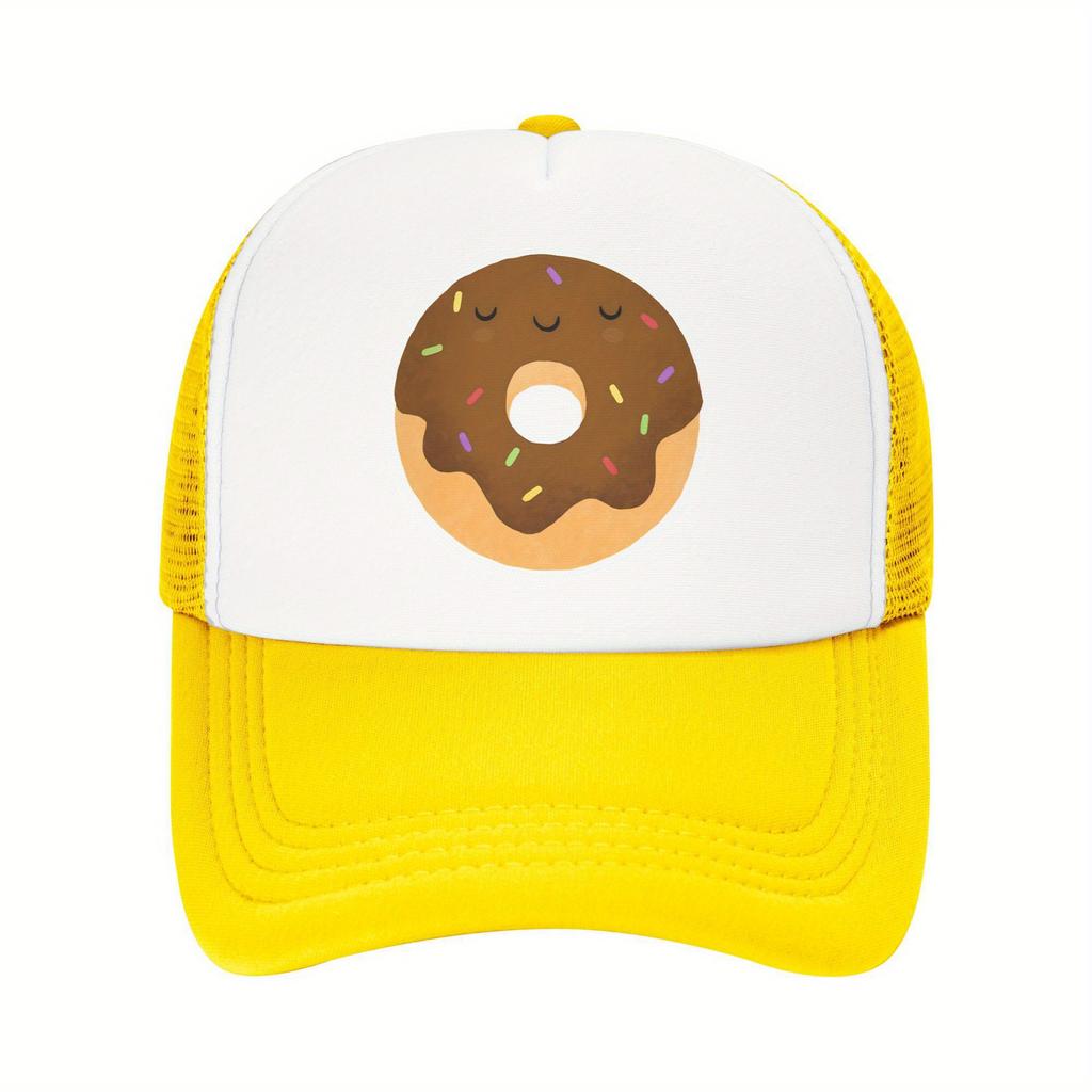 Sleepy Chocolate Donut Trucker Hat Adjustable Mesh Baseball Cap Cute Food Graphic Unisex Travel