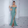 New European and American Dresses, Solid Color One-word Shoulder Slim-fit Hip-wrapped Evening Dresses, Sexy Temperament Women's Long Dresses