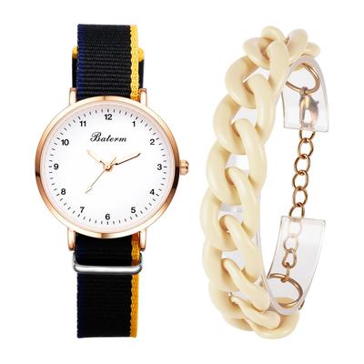 Watch and Bracelet Set with Canvas Cute and Stylish Braided Analog Waterproof Quartz Fashion Watch for Women Perfect Gift for and Day Women's Strap