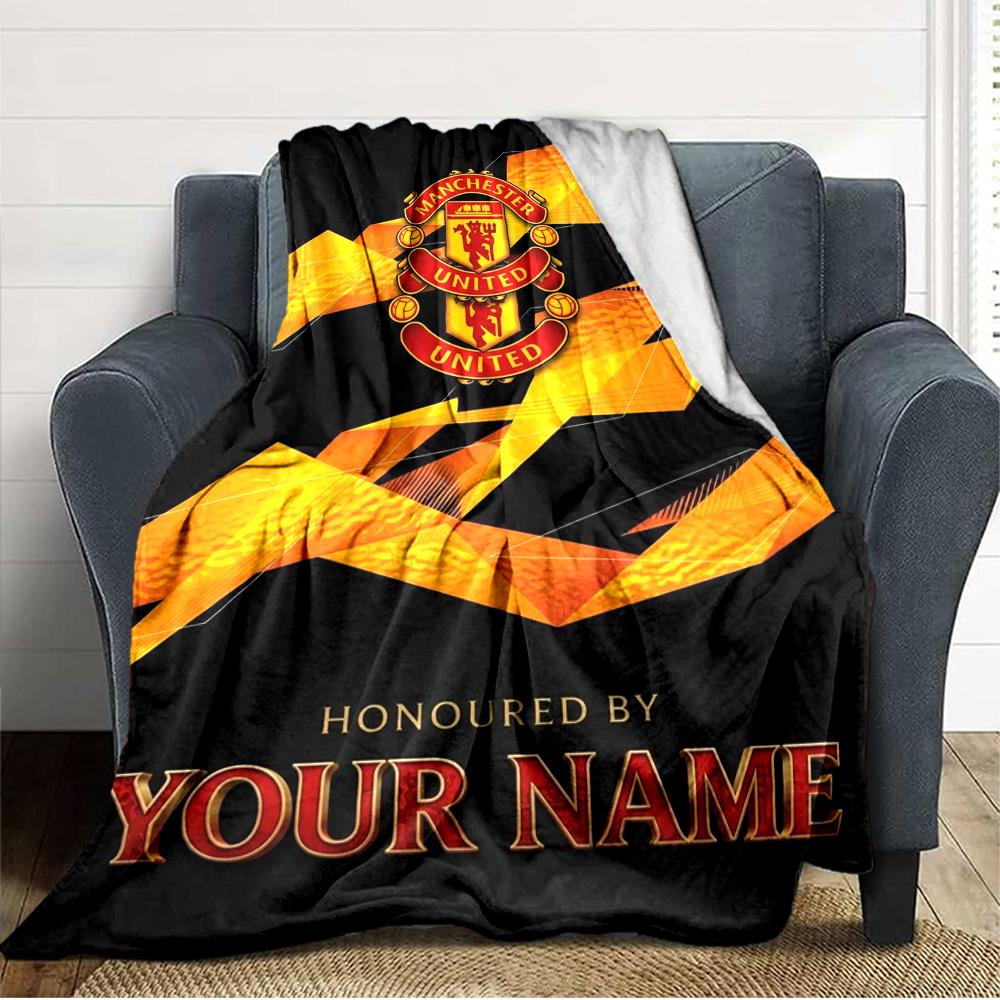 Name Custom Manchester United Fc Print Flannel Blanket High Quality Warm Comfortable Cover for All Seasons Perfect for Gifts Home Decor