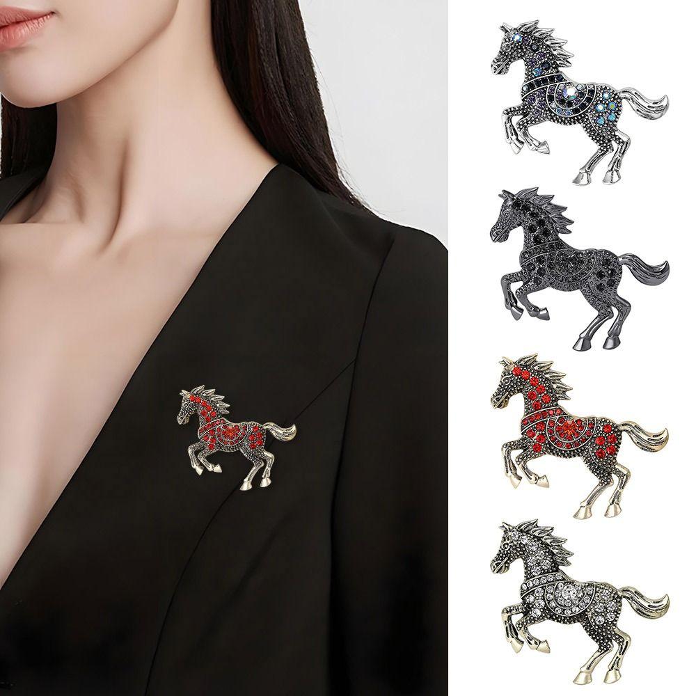 Gift Rhinestone Running Horse Brooch Traditional Vintage Zodiac Animal Badge Retro Brooch Pins Cultural Art