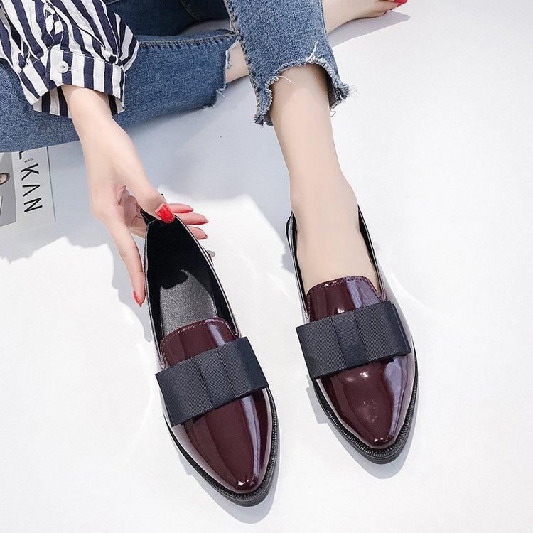 Summer leather shoes, summer new pointed bow shoes