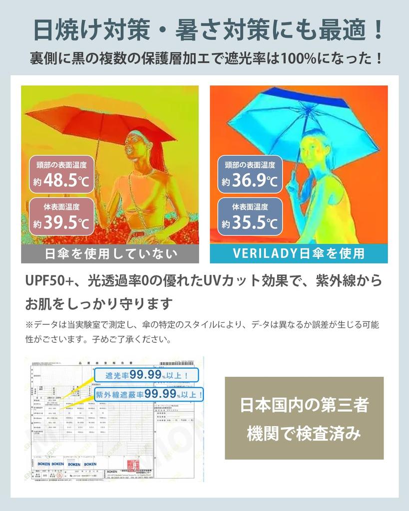 VERILADY Parasol JIS Tiered at UV Folding Umbrella with Safety Automatic Complete Light UV Suitable for Sun and Windproof and Compact and Heatstroke