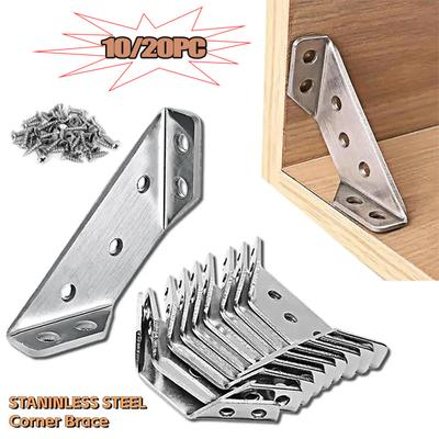 10/20 stuks Hoekbeugels RVS Meubelhoek Plankconnector Kastondersteuning Bevestigingsframe Hoekbeugel met Schroef