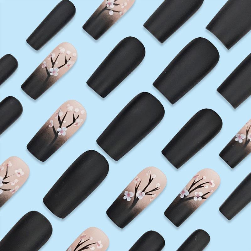 Square Fake Nails for Women DIY Pink Plum Blossom Designs French Press On Nails Wearable Full Cover False Nails for Party CF33