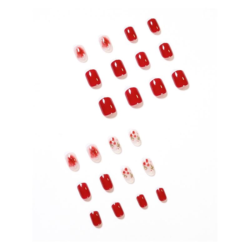Wear nail hawthorn safflower nail art autumn and winter white nail film smudged fake nail removable nail art nail patch